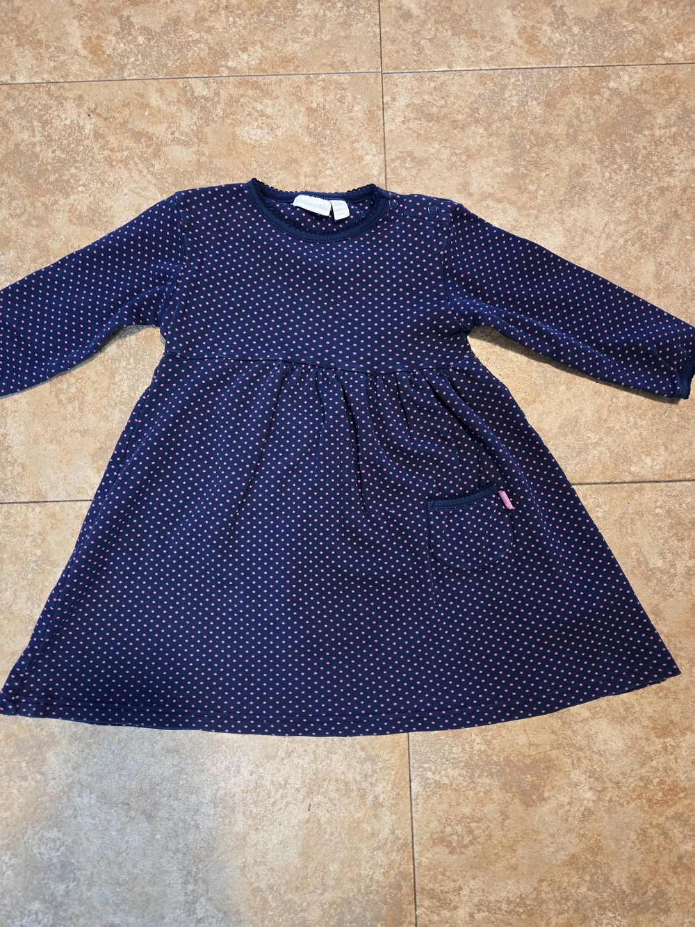 JoJo Maman Bebe Navy Dress with Pink Polka Print